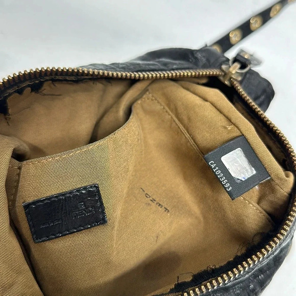 Fendi FF Quilted Coated Canvas Embossed Crossbody Bag Purse Designer Black Gold - Picture 16 of 17